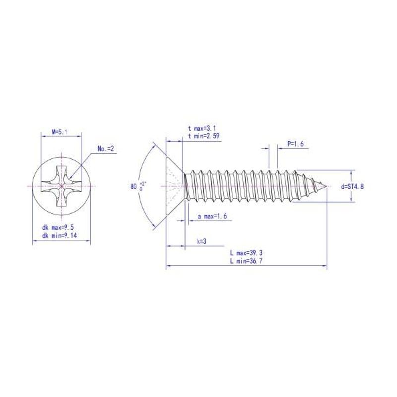 4,8x38 Plateskrue 50 stk Senkehode Syrefast A4