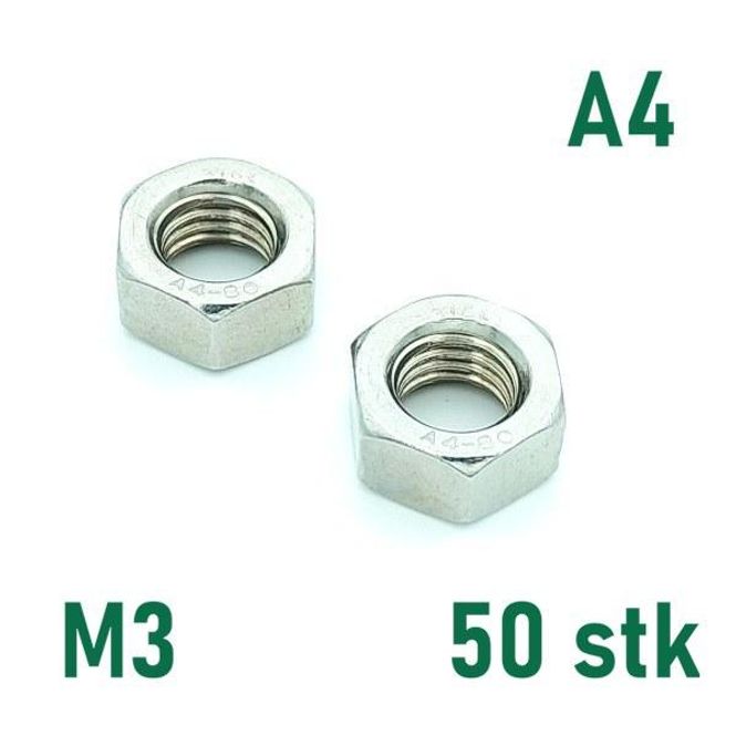 Hovedbilde M3 Mutter 50 stk  Syrefast A4