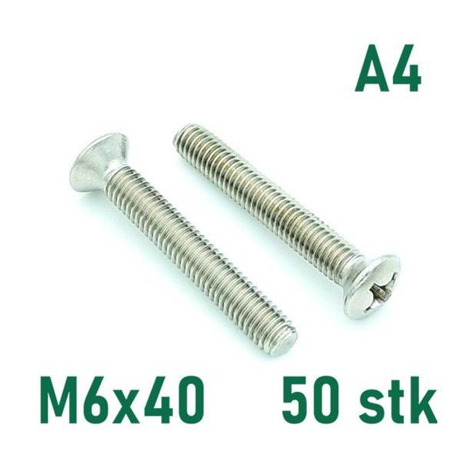 Hovedbilde M6x40 Maskinskrue 50 stk Linsehode Syrefast A4