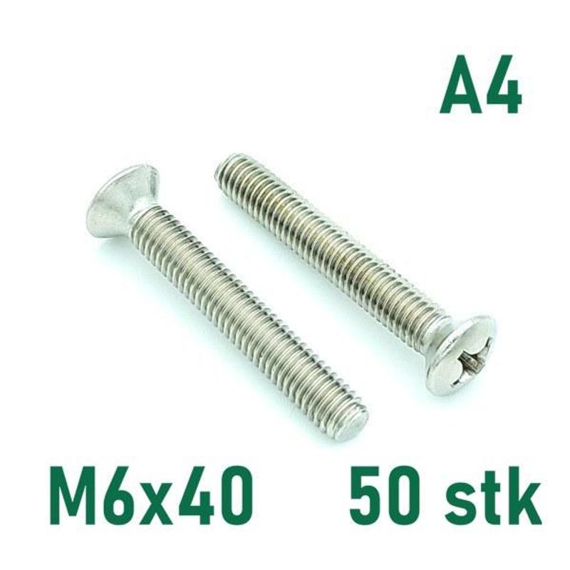 M6x40 Maskinskrue 50 stk Linsehode Syrefast A4