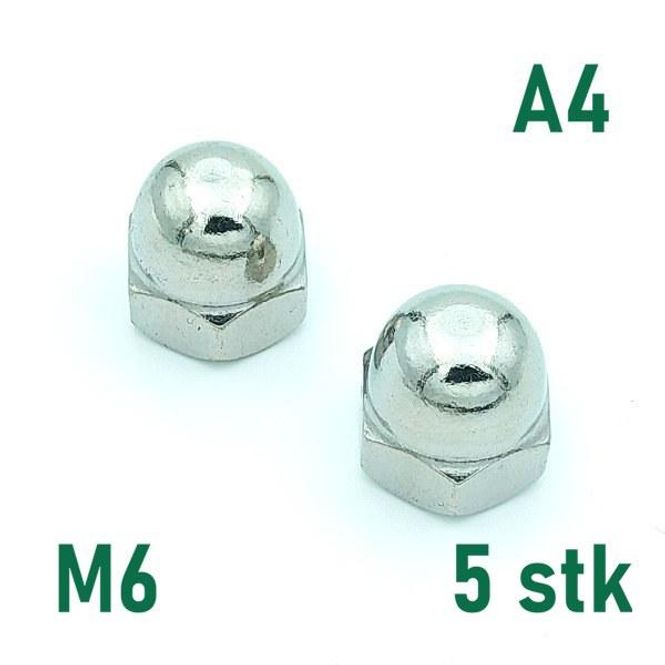Hovedbilde M6 Hettemutter, vanlig 5 stk Syrefast A4