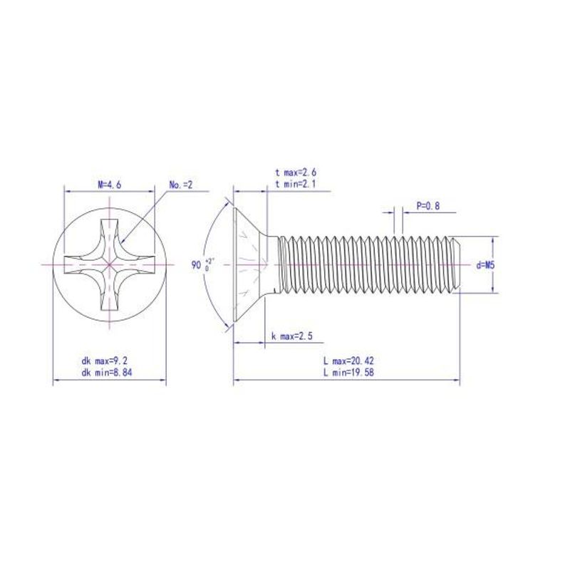 M5x20 Maskinskrue 10 stk Senkehode Syrefast A4