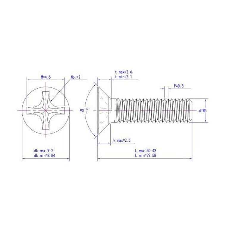 M5x30 Maskinskrue 10 stk Senkehode Syrefast A4