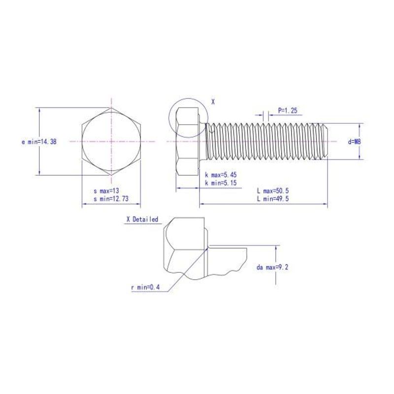 M8x50 Sekskantskrue 5 stk  Syrefast A4
