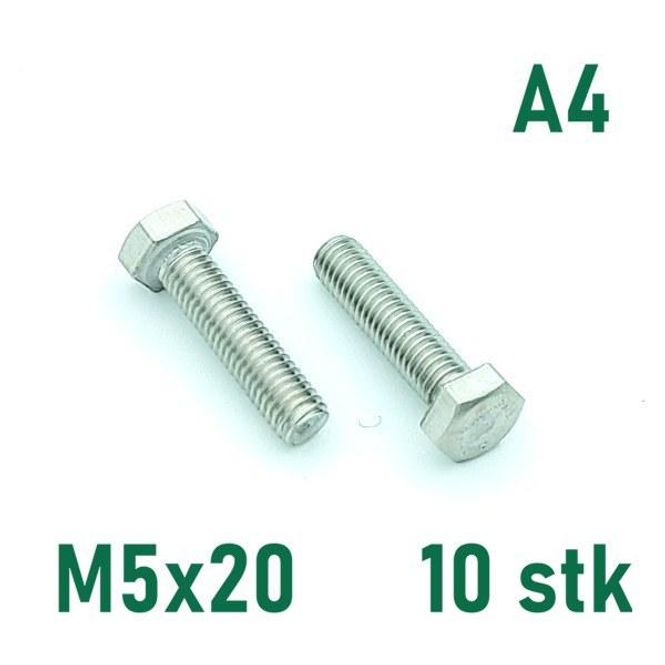 Hovedbilde M5x20 Sekskantskrue 10 stk  Syrefast A4