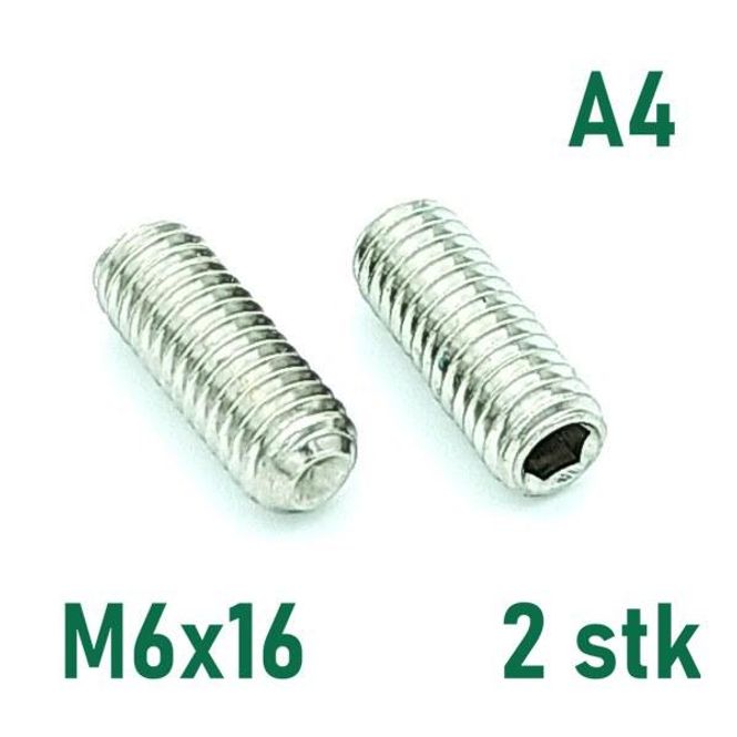 Hovedbilde M6x16 Settskrue 2 stk Syrefast A4