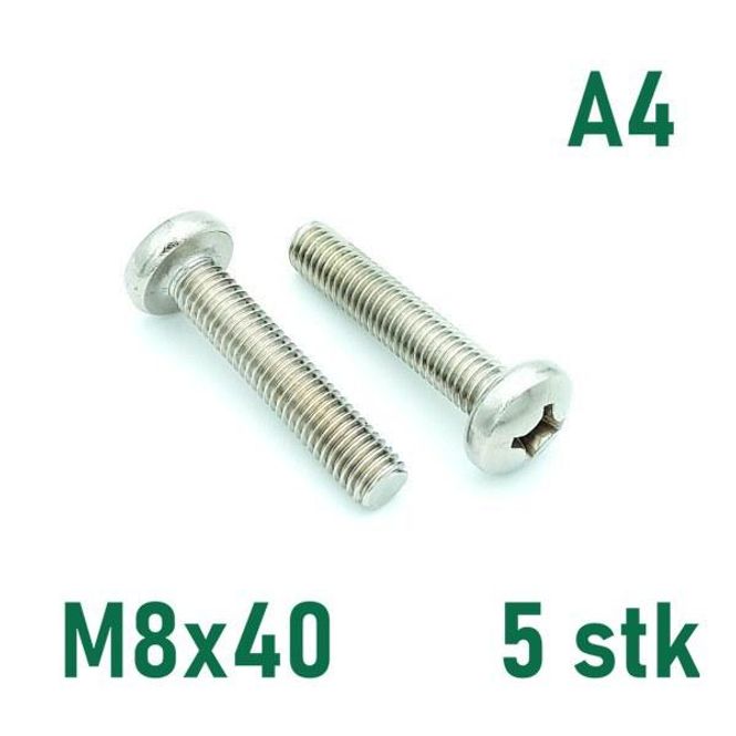 Hovedbilde M8x40 Maskinskrue 5 stk Panhode Syrefast A4