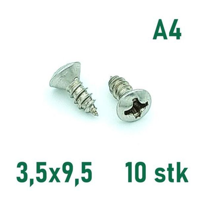 Hovedbilde 3,5x9,5 Plateskrue 10 stk Linsehode Syrefast A4