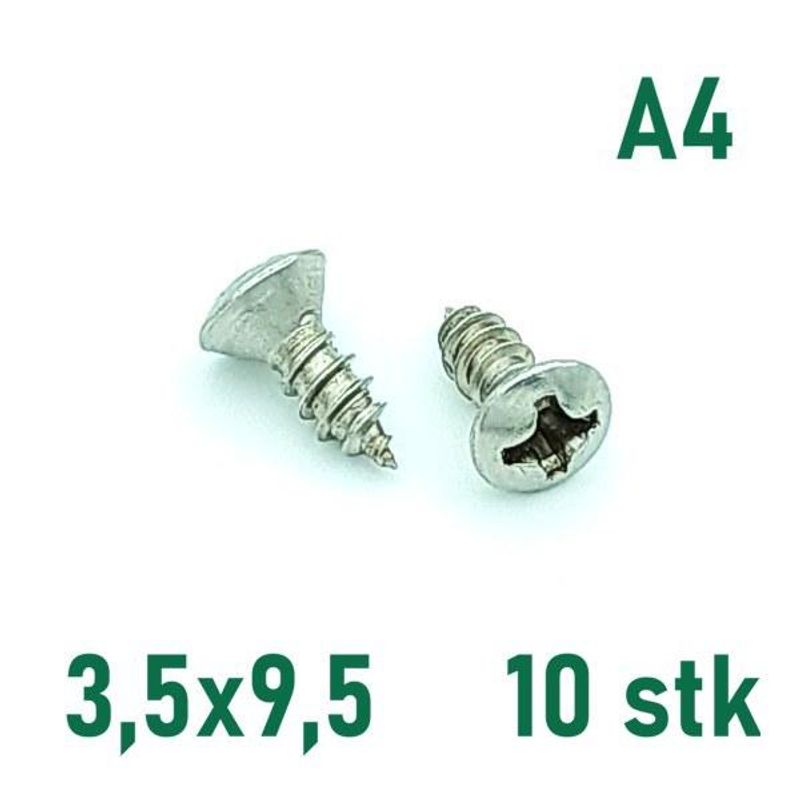 3,5x9,5 Plateskrue 10 stk Linsehode Syrefast A4