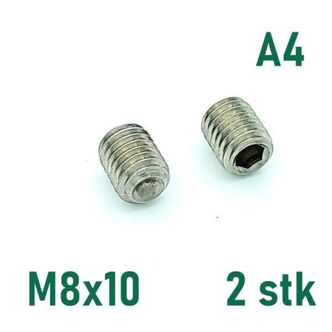 Hovedbilde M8x10 Settskrue 2 stk Syrefast A4