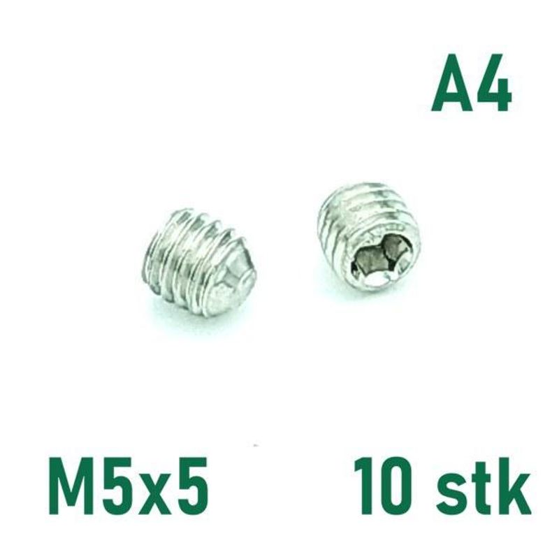 M5x5 Settskrue 10 stk Syrefast A4