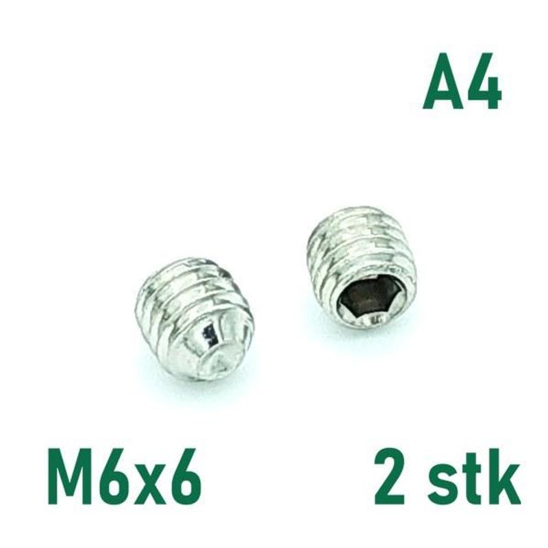 M6x6 Settskrue 2 stk Syrefast A4