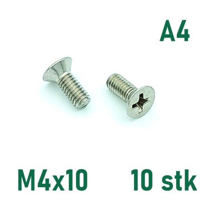 Hovedbilde M4x10 Maskinskrue 10 stk Senkehode Syrefast A4
