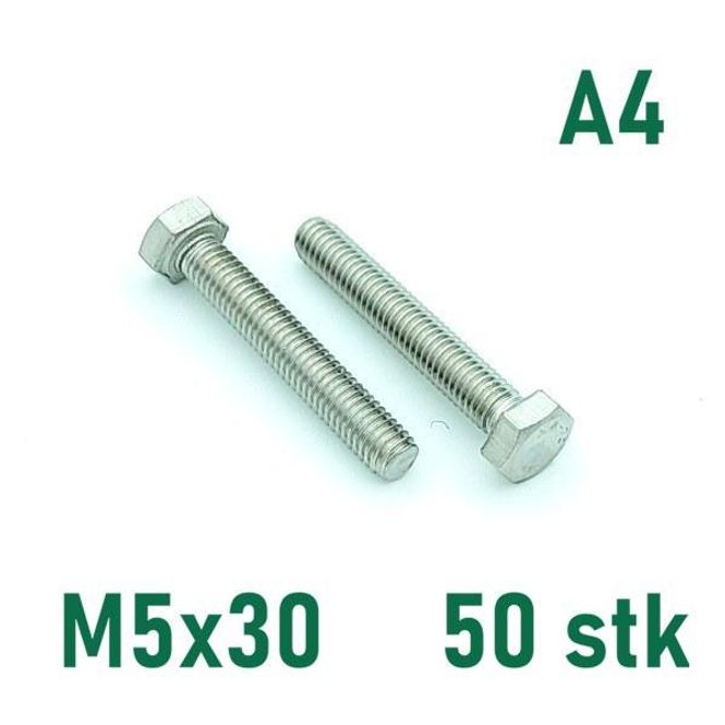 Hovedbilde M5x30 Sekskantskrue 50 stk  Syrefast A4