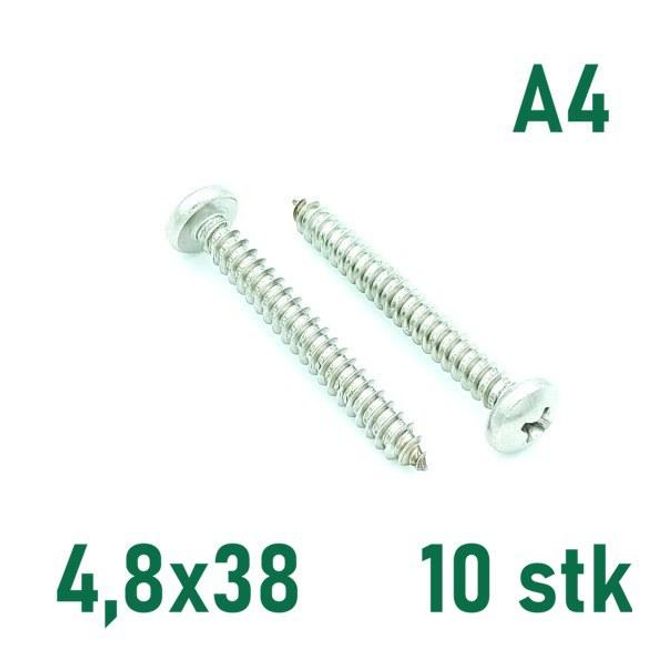 Hovedbilde 4,8x38 Plateskrue 10 stk Panhode Syrefast A4