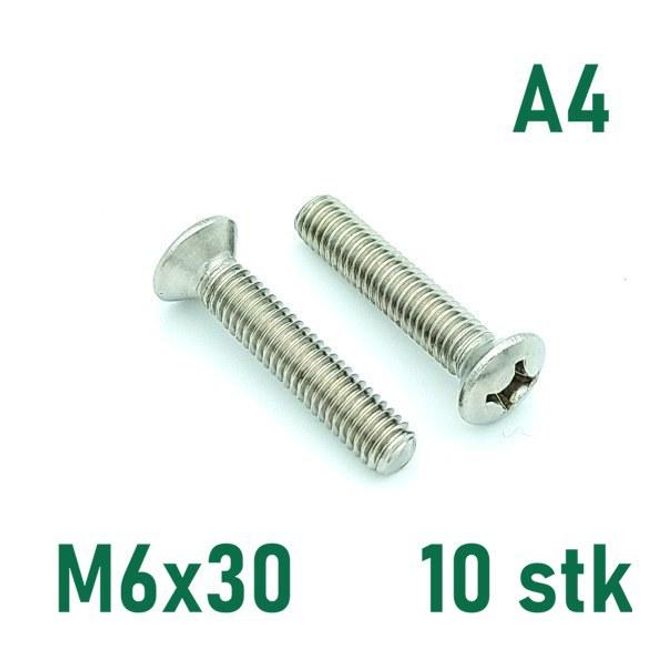Hovedbilde M6x30 Maskinskrue 10 stk Linsehode Syrefast A4