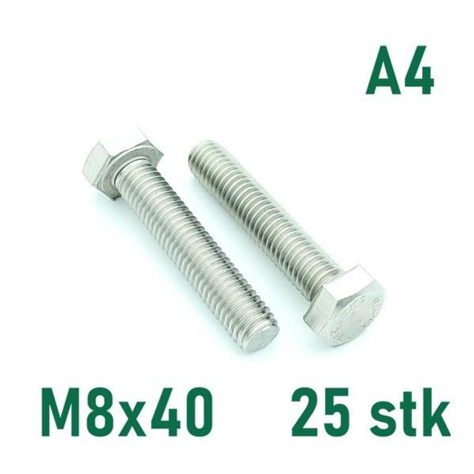 Hovedbilde M8x40 Sekskantskrue 25 stk  Syrefast A4