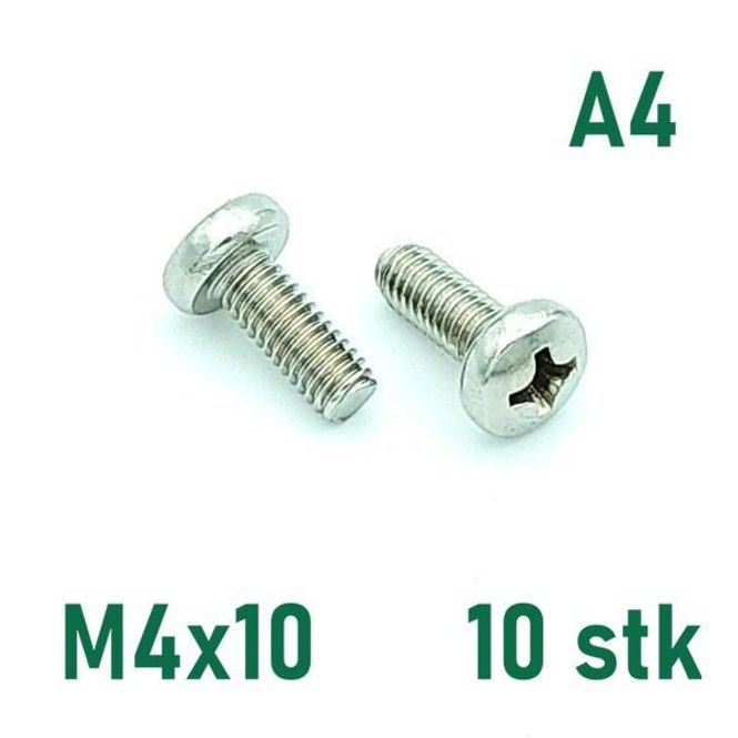 Hovedbilde M4x10 Maskinskrue 10 stk Panhode Syrefast A4