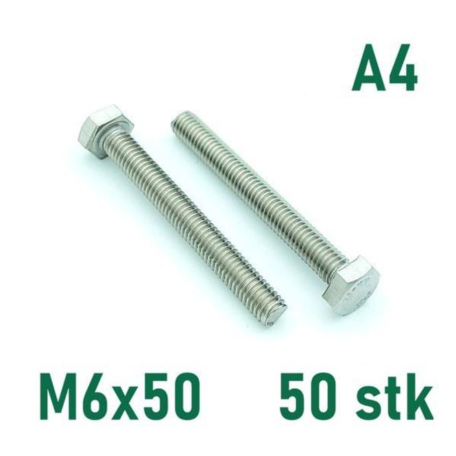 Hovedbilde M6x50 Sekskantskrue 50 stk  Syrefast A4
